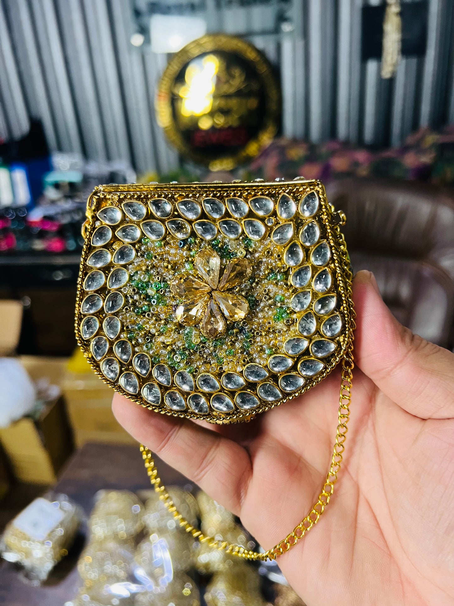 Stylish D Shape Mini Baby Kundan Work Multi Stone Bag ZC-D10