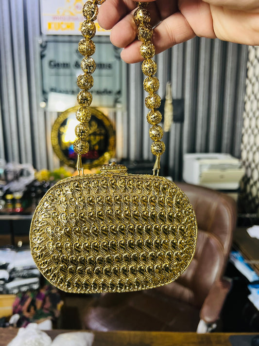 Heer Collection Beautiful Square Golden Hand Bag-3