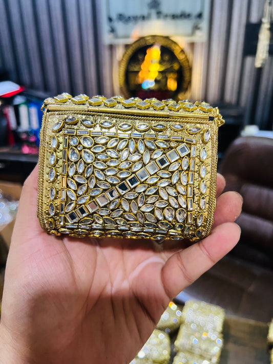 Mid Medium Kundan Golden Bag Square Shape BB-S2