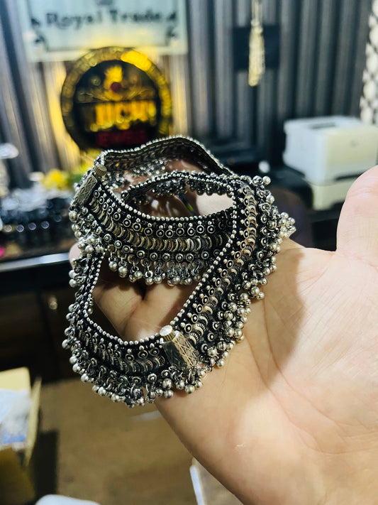 Antique Oxidized Indian Anklet Pair
