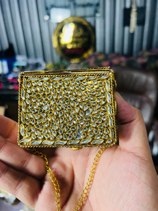 Square Mini Kundan Stone Metal Bag ZC-9