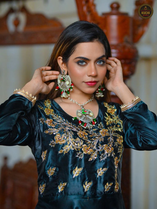 Round Jhumka Pendant With Peacock Necklace Set