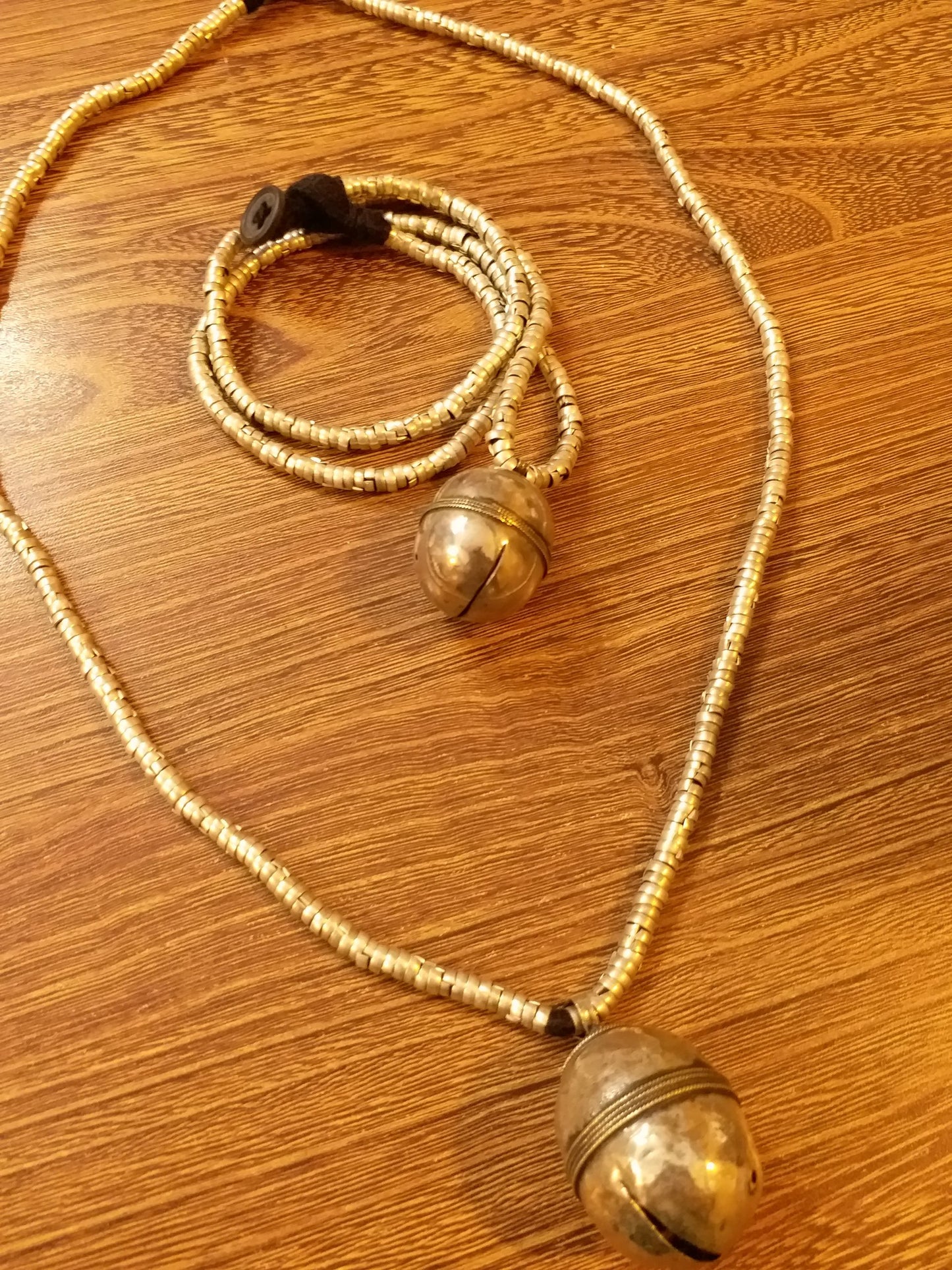 Metal Beaded & Bell Pendant Necklace