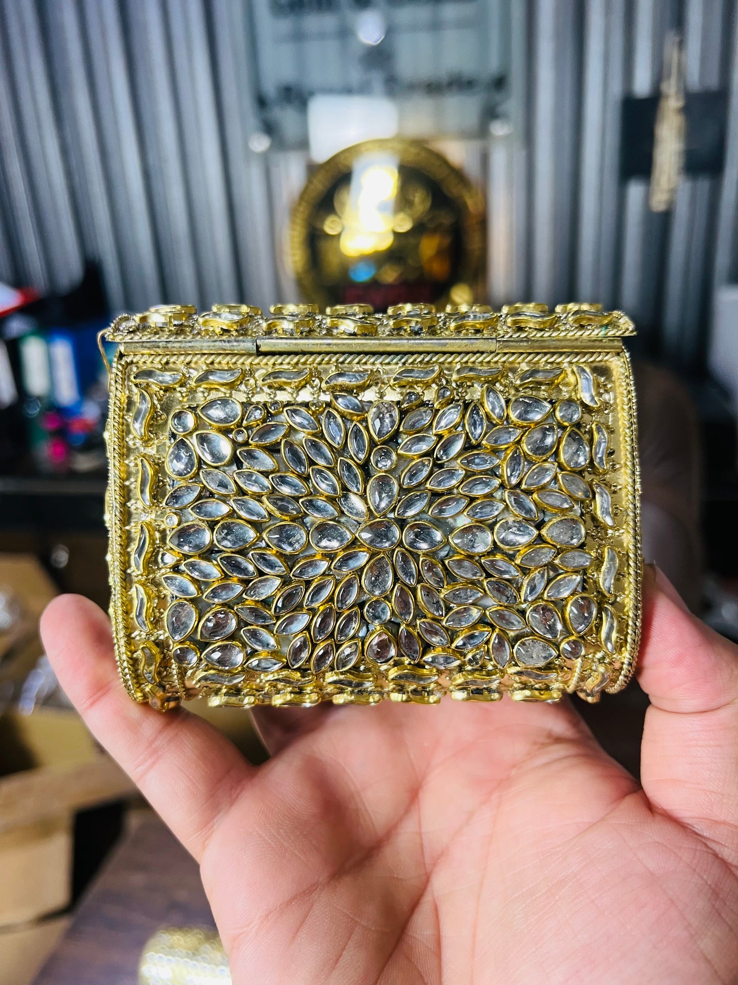 Pure Kundan Square Shape Handmade Metal Bag BB-P103