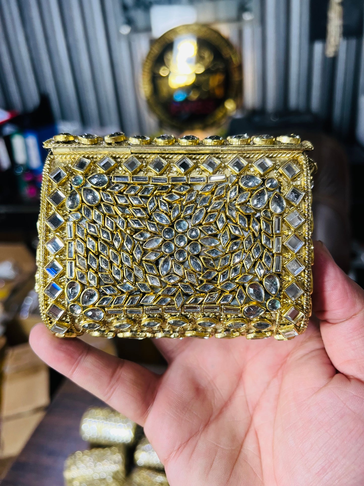 Pure Kundan Square Shape Handmade Metal Bag BB-P102