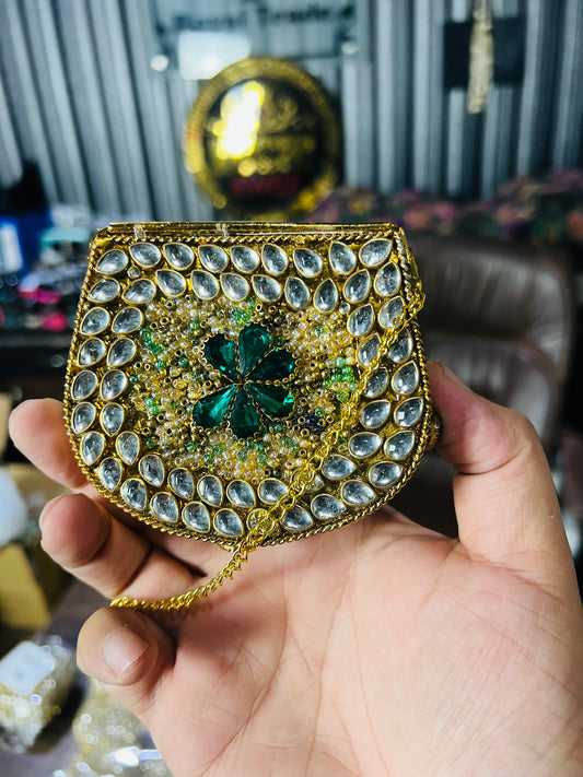 Stylish D Shape Mini Baby Kundan Work Multi Stone Bag ZC-D6