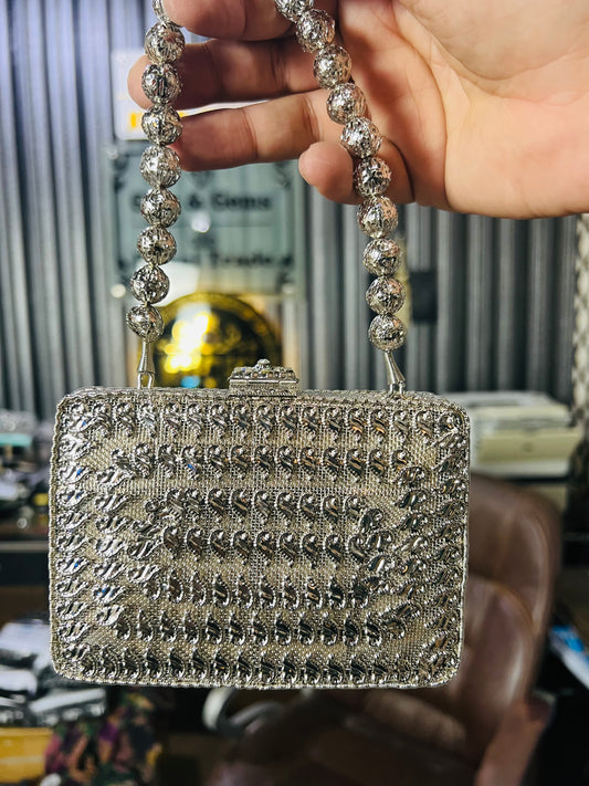 Heer Collection Square Silver Hand Bag-3