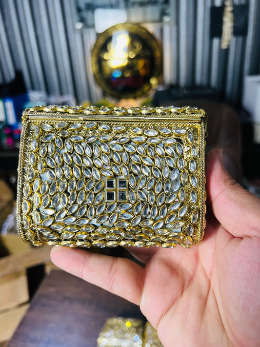 Pure Kundan Square Shape Handmade Metal Bag BB-P112