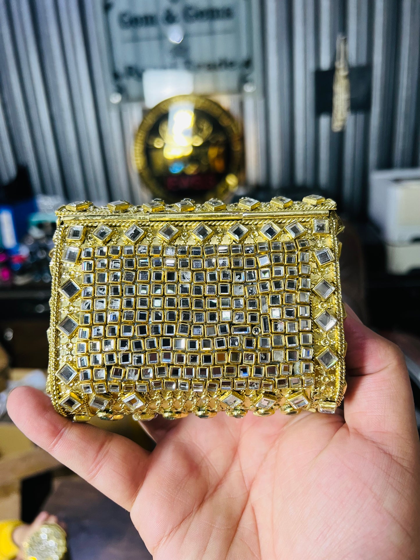 Pure Kundan Square Shape Handmade Metal Bag BB-P104