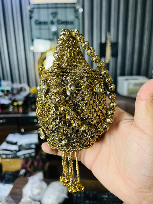 Heer Collection Beautiful Potli Golden Bag-7