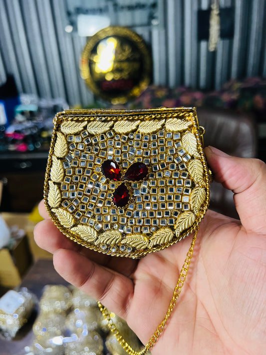 Stylish D Shape Mini Baby Kundan Work Multi Stone Bag ZC-D8