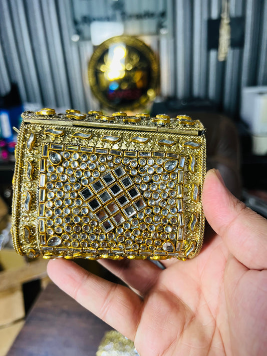 Pure Kundan Square Shape Handmade Metal Bag BB-P109