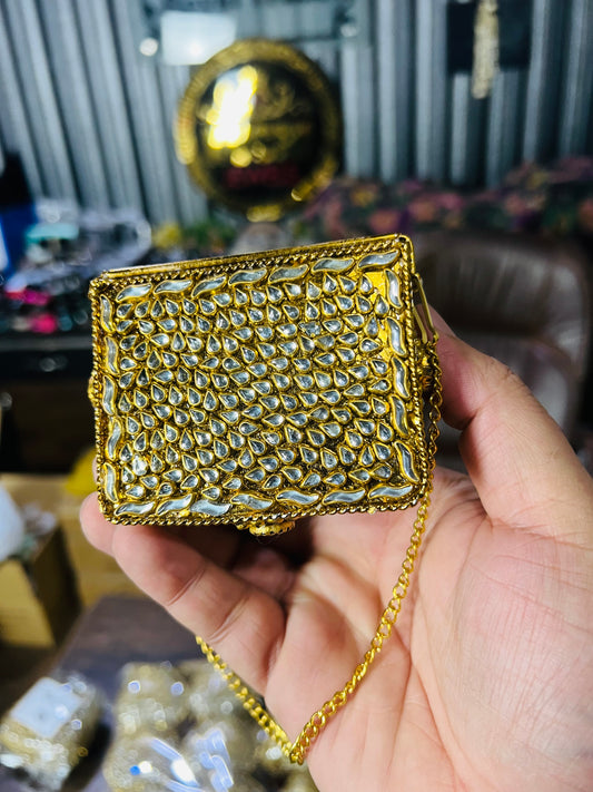 Square Mini Kundan Stone Metal Bag ZC-2