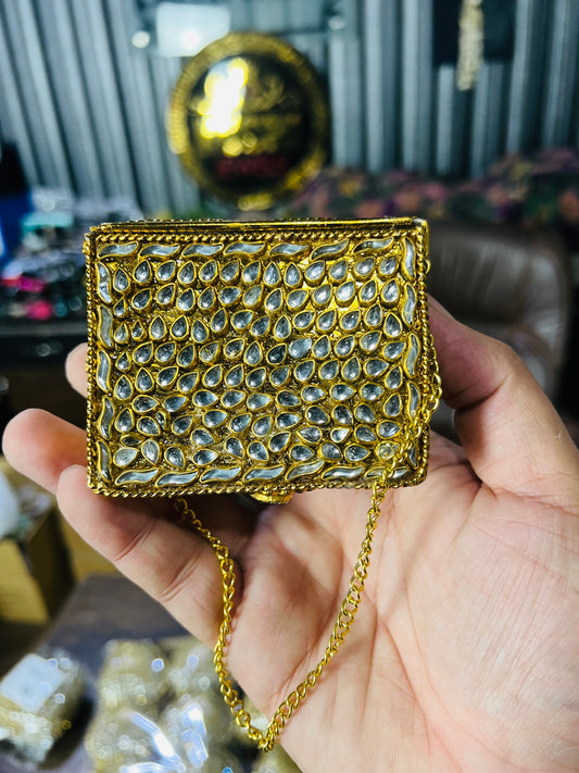 Square Mini Kundan Stone Metal Bag ZC-5