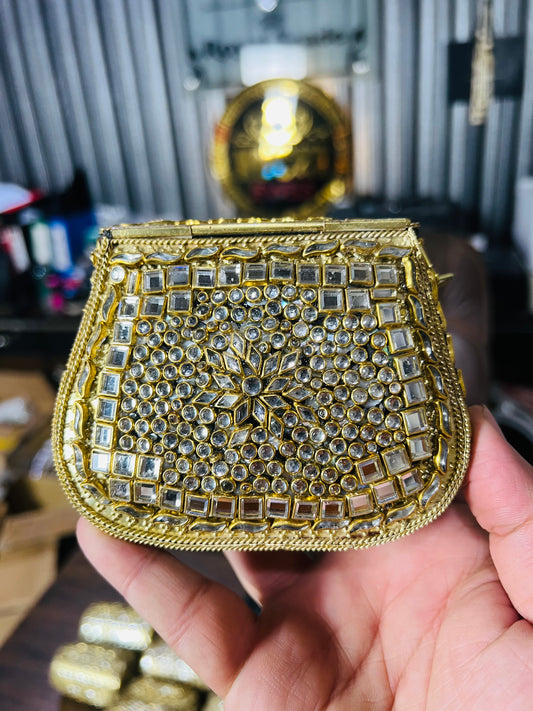 Pure Kundan D Shape Handmade Metal Bag BB-D118