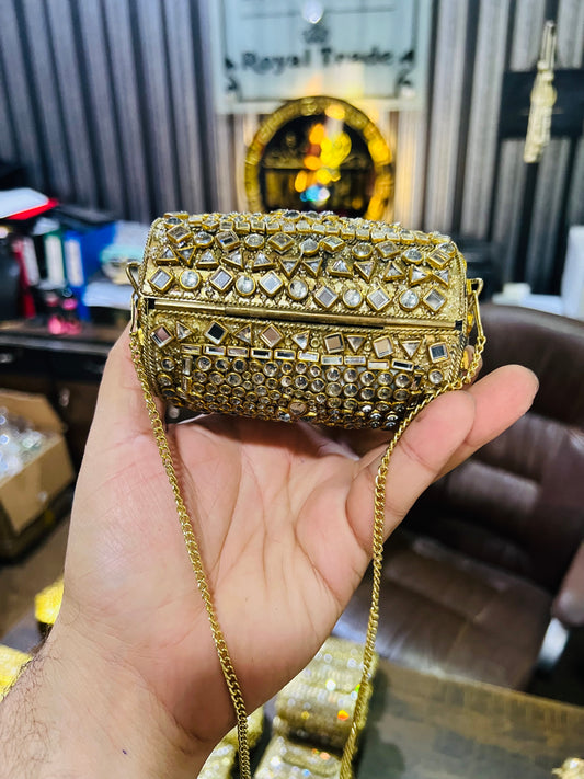 Medium Kundan Gold Bag Cylinder Shape BB-N6