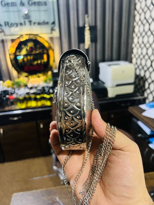 Silver Metal Bag Iconic Shape MEDIUM SIZE (Random Carving Design)