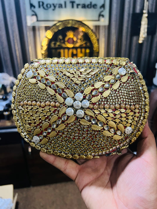Large Size Kundan Work Bag Best For Mobile And Accessories