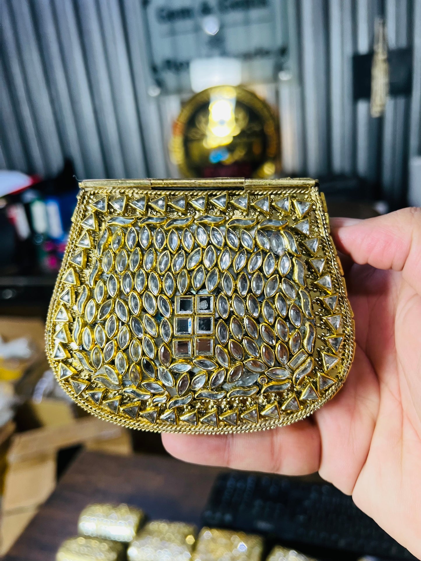 Pure Kundan D Shape Handmade Metal Bag BB-D119