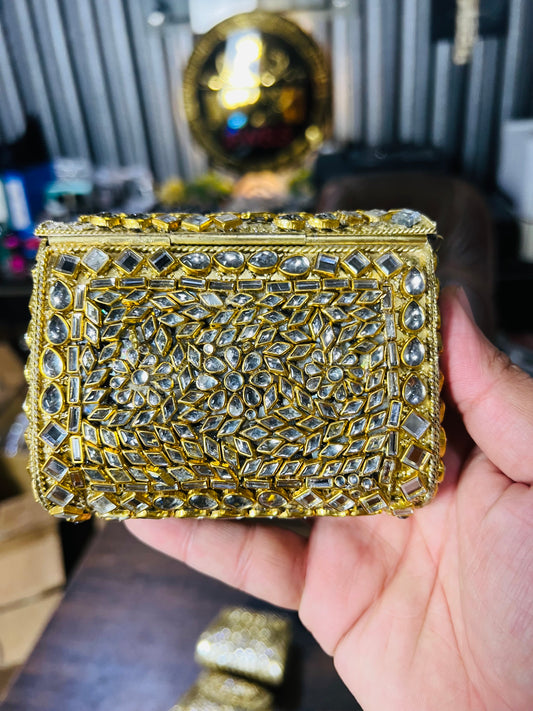 Pure Kundan Square Shape Handmade Metal Bag BB-P114
