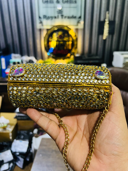 Beautiful Large Kundan Cylinder Bags-H8