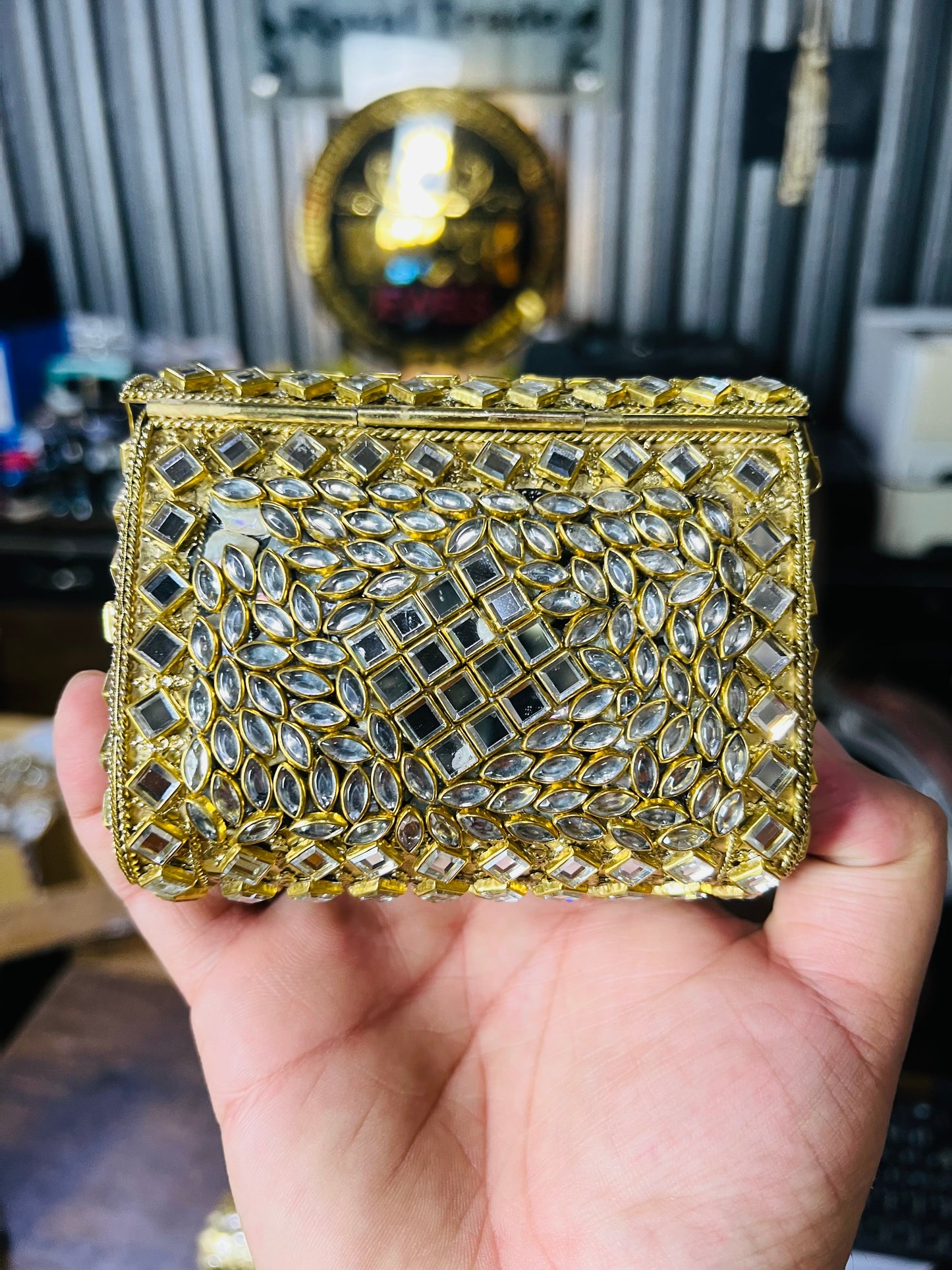 Pure Kundan Square Shape Handmade Metal Bag BB-P106