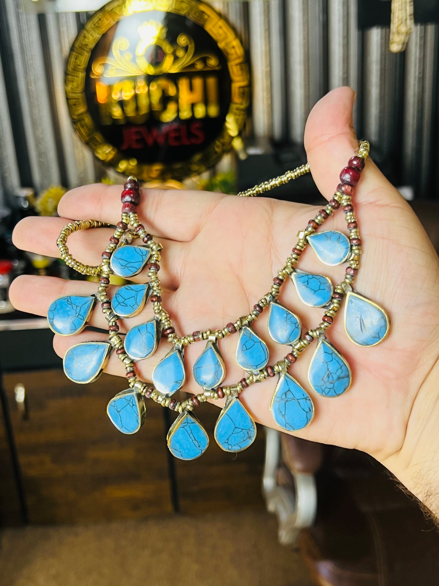 Two Line Stone Signature Afghani Necklace