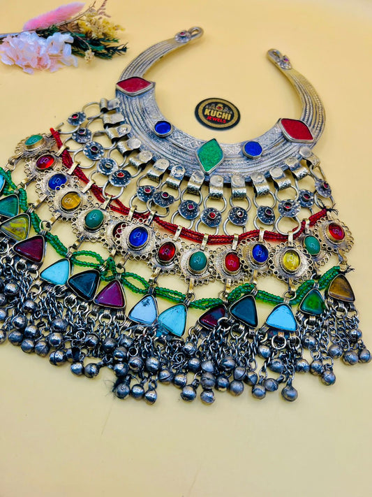 Afghan 2 Layer Multi Stone Tribal Vintae Hasli Necklace