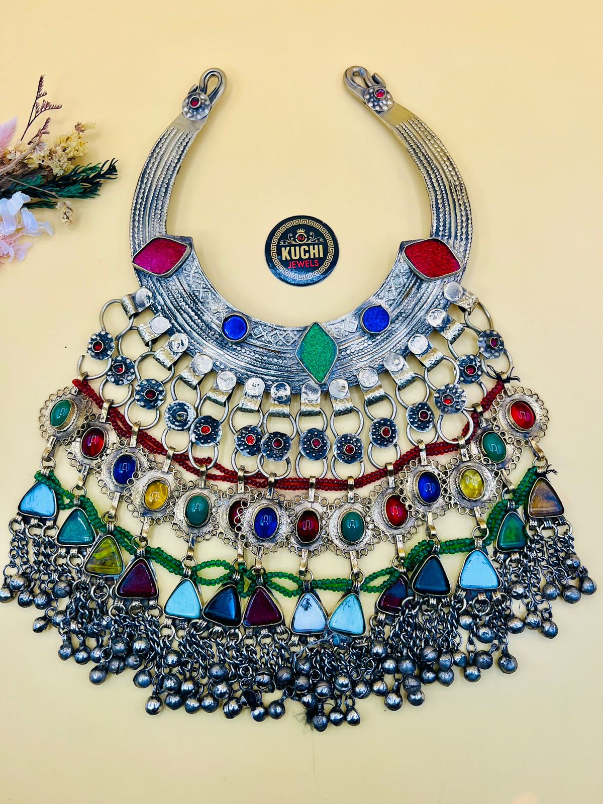Afghan 2 Layer Multi Stone Tribal Vintae Hasli Necklace