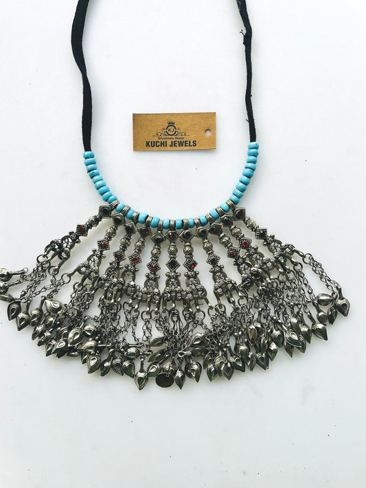 Antique Metal Parts And Turquoise Beads Necklace