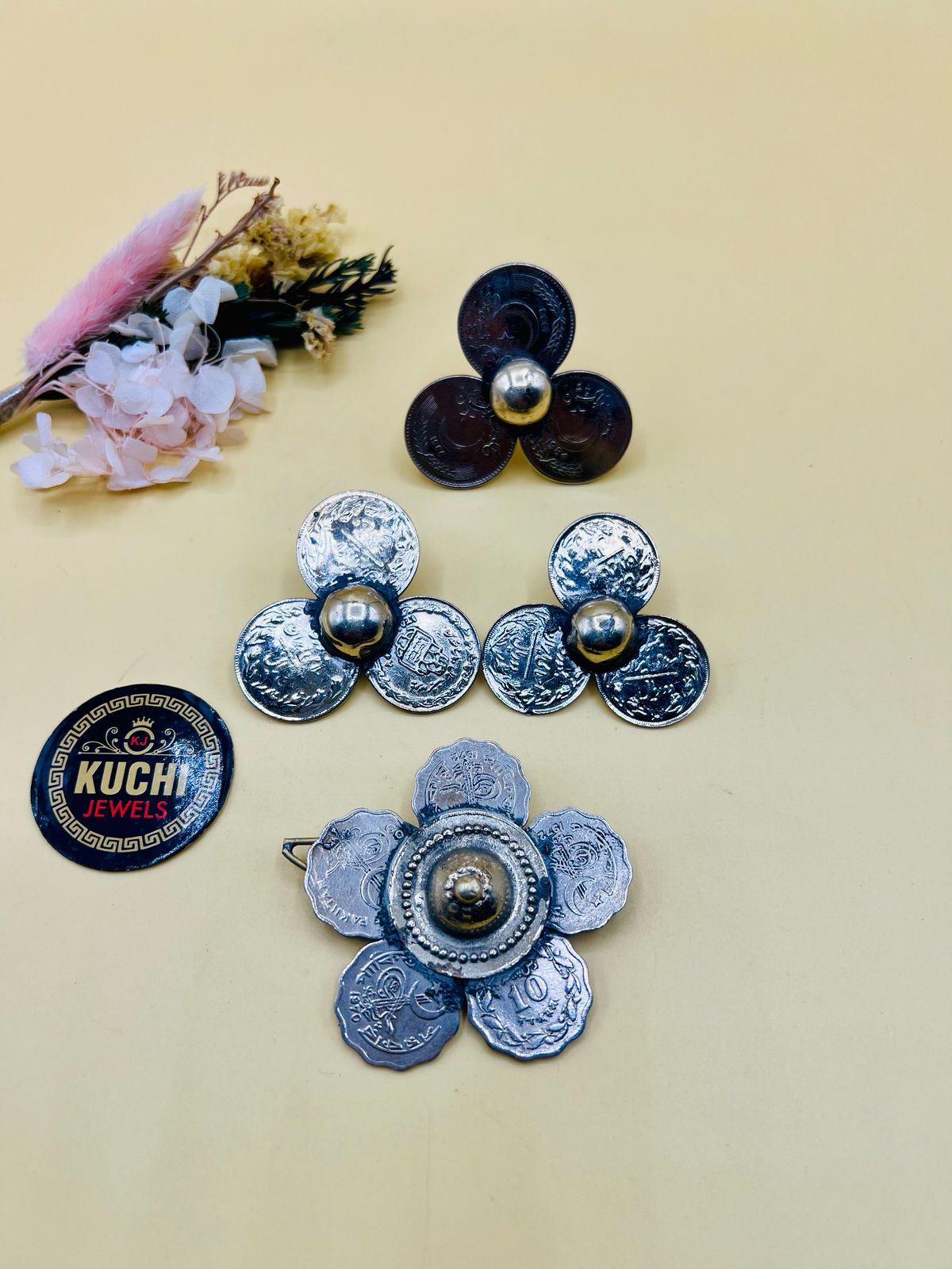 Antique Coin Earrings Ring And Hair Clip Set