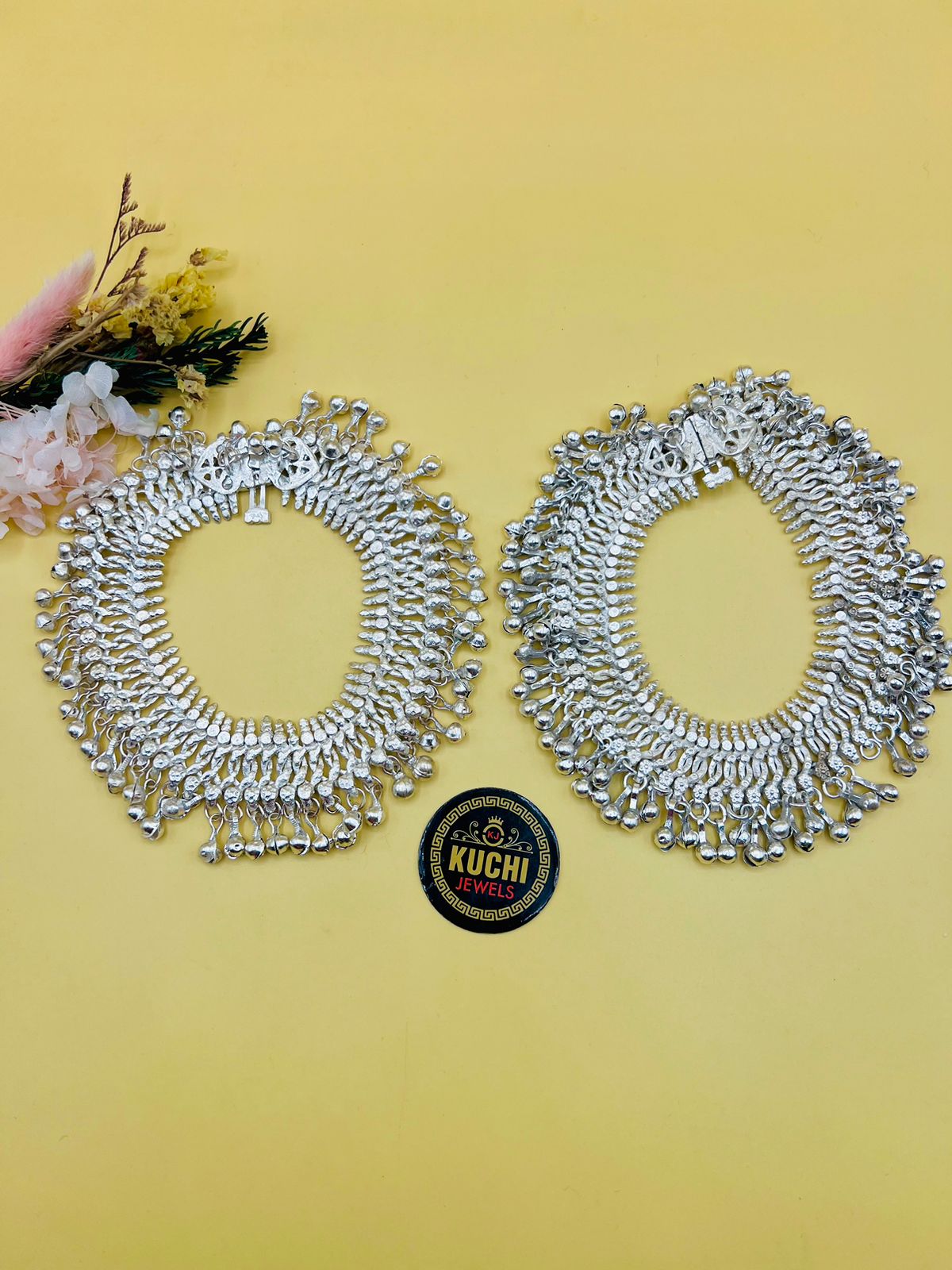 Antique Silver Polish Kuchi Anklet Pair