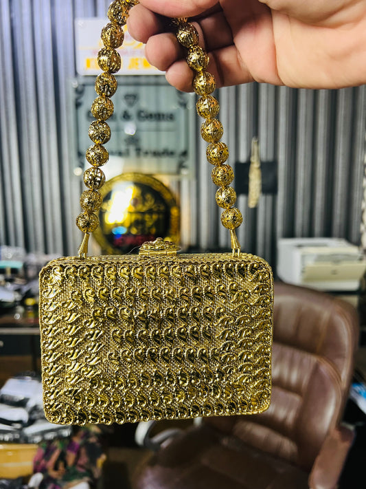 Heer Collection Beautiful Square Golden Hand Bag-4