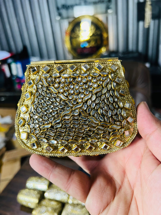 Pure Kundan D Shape Handmade Metal Bag BB-D116