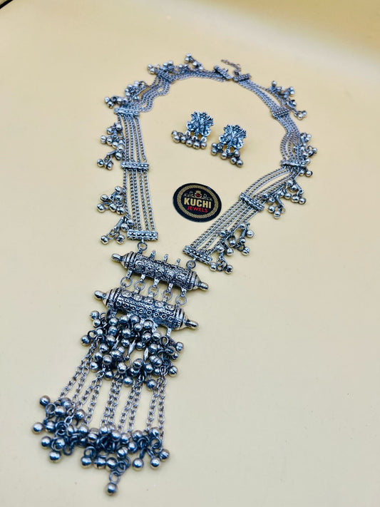 Bells And Chain Indian Oxidized Necklace Set