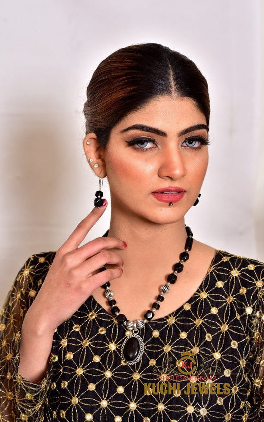 Black Jade Stone Necklace Set