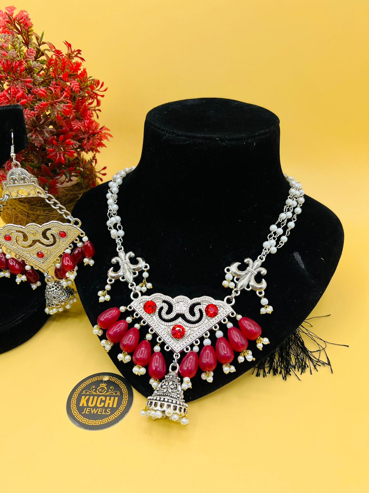 Butterfly Wings Red Pearl Necklace Set