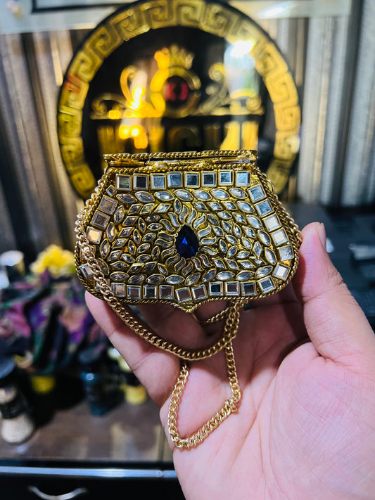 Mini Kundan Metal Bag Mughlia Shape (Purple Stone) Hani