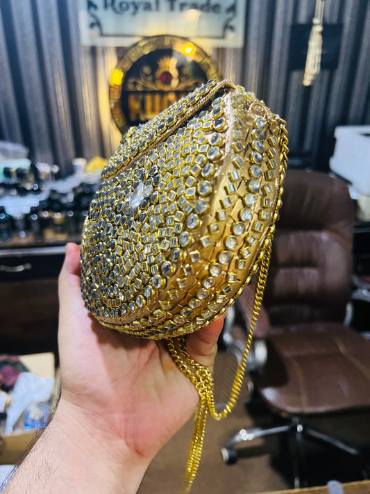 Pure Kundan Work Large Bag Both Side Kundan Stone