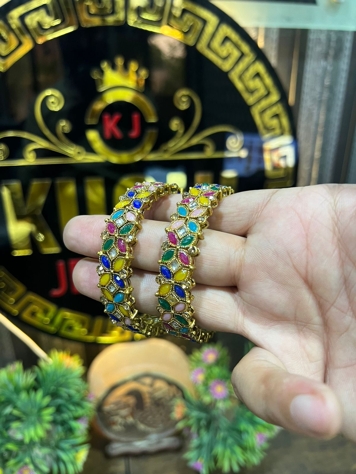 Cross Flower Multi Color Bangle