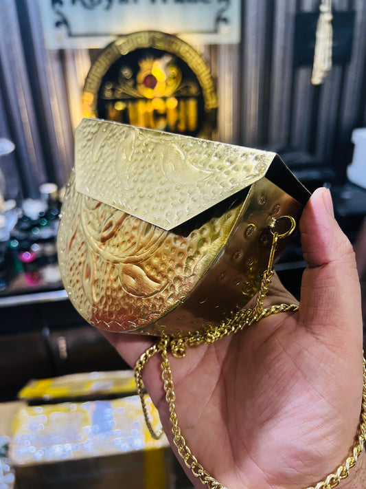 Golden Metal Hand Carving Mini Bag D shape