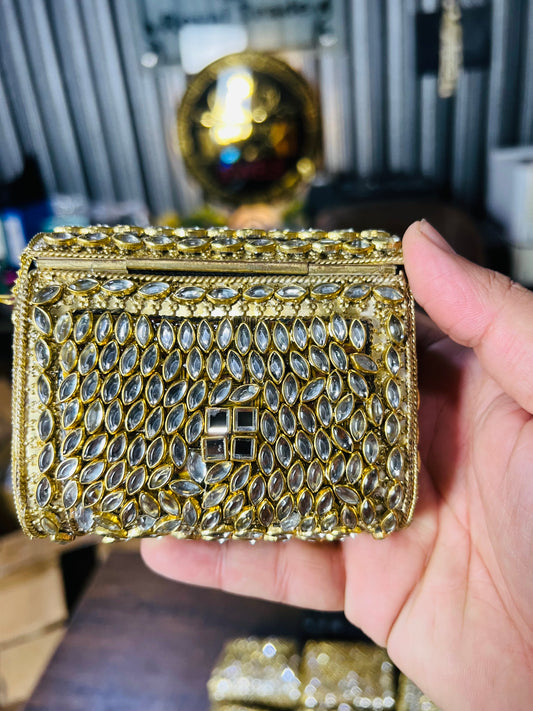 Pure Kundan Square Shape Handmade Metal Bag BB-P110