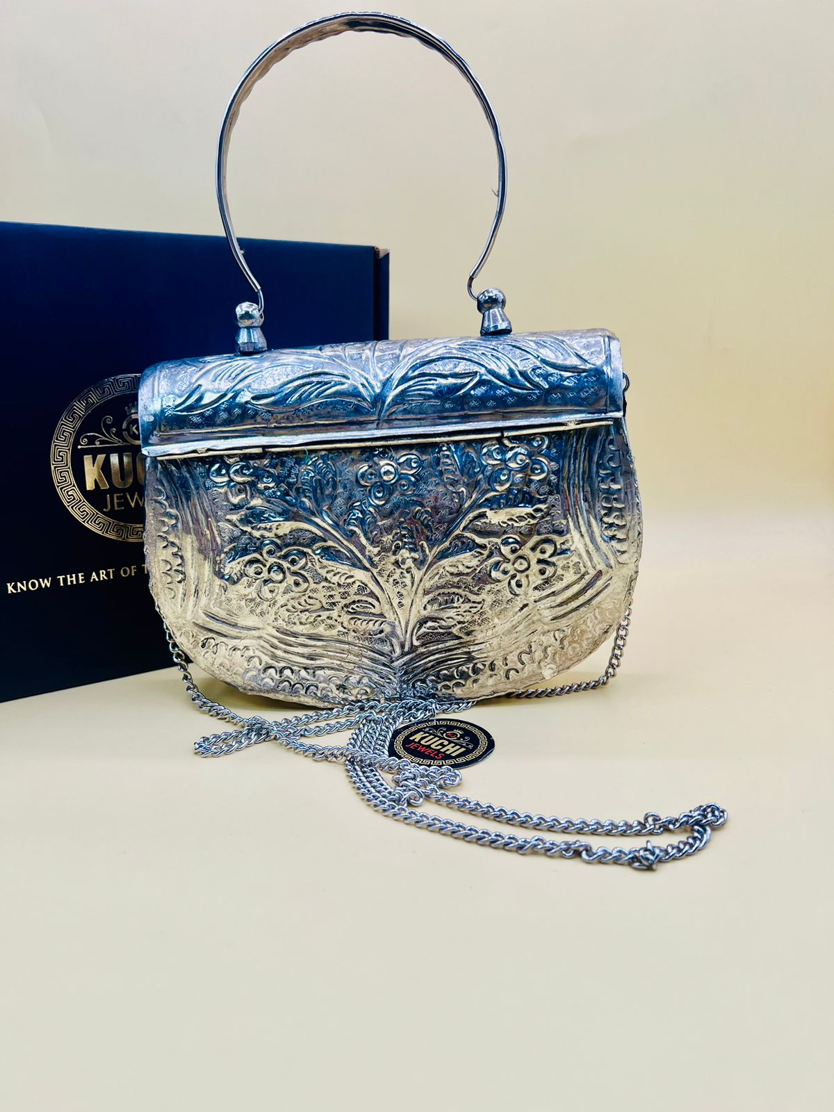 D Shape Indian Metal Silver Bag