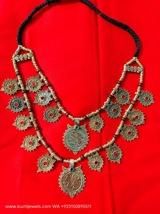 Double Line Golden Leaf Afghani Necklace