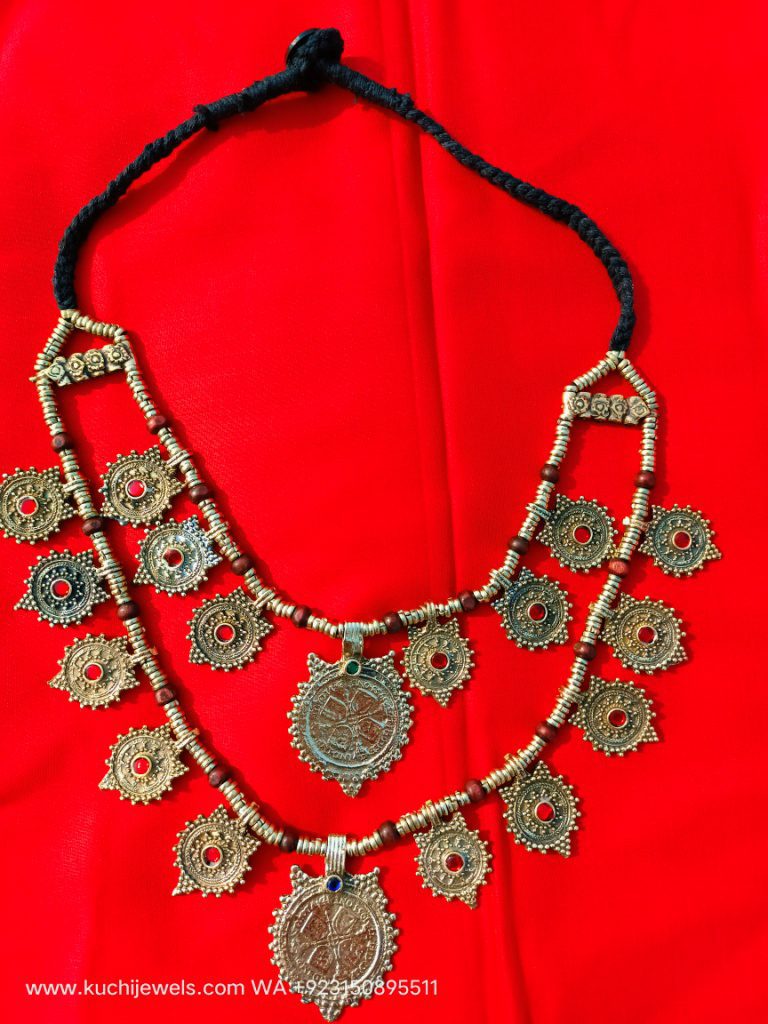Double Line Golden Leaf Afghani Necklace