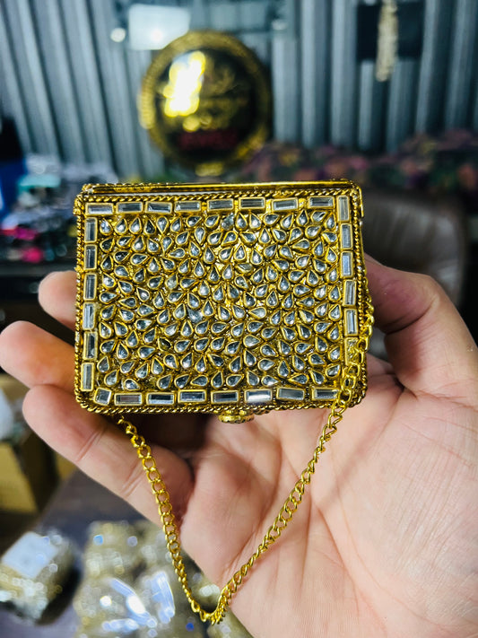 Square Mini Kundan Stone Metal Bag ZC-6