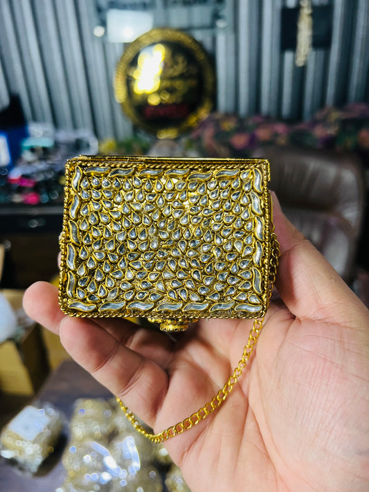 Square Mini Kundan Stone Metal Bag ZC-7
