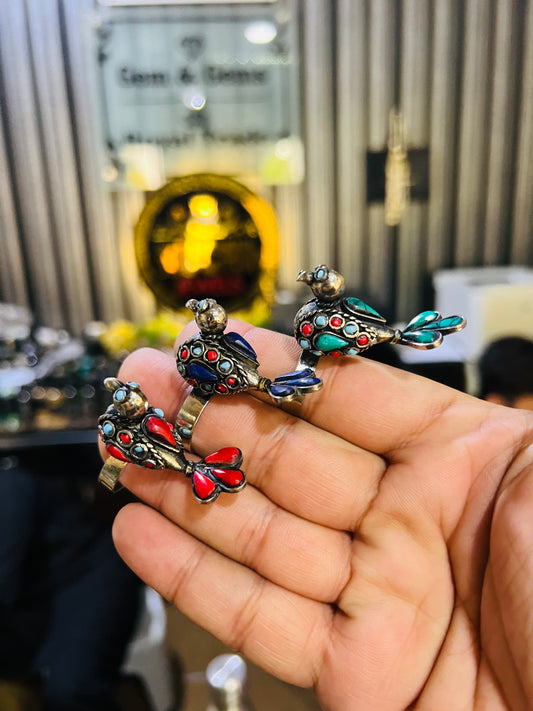Afghani Trendy Bird Stone Ring Adjustable