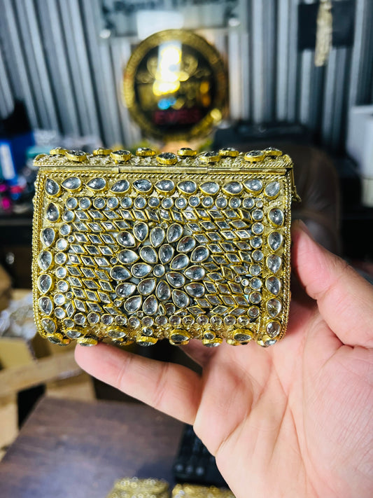 Pure Kundan Square Shape Handmade Metal Bag BB-P107