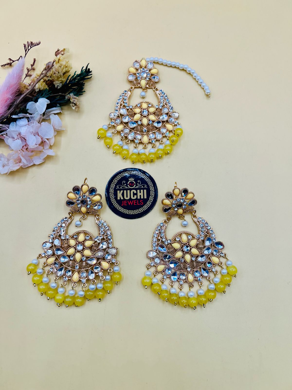 Fancy Pearl Earrings And Tikka Set